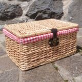 Wicker basket with gingham fabric