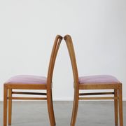 Set of 4 vintage Danish design dining chairs from the 1970s with light purple fabric seats