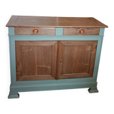 Buffet made of natural wood and bronze green.