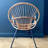 Paire de fauteuils corbeille en rotin - vers 1960.