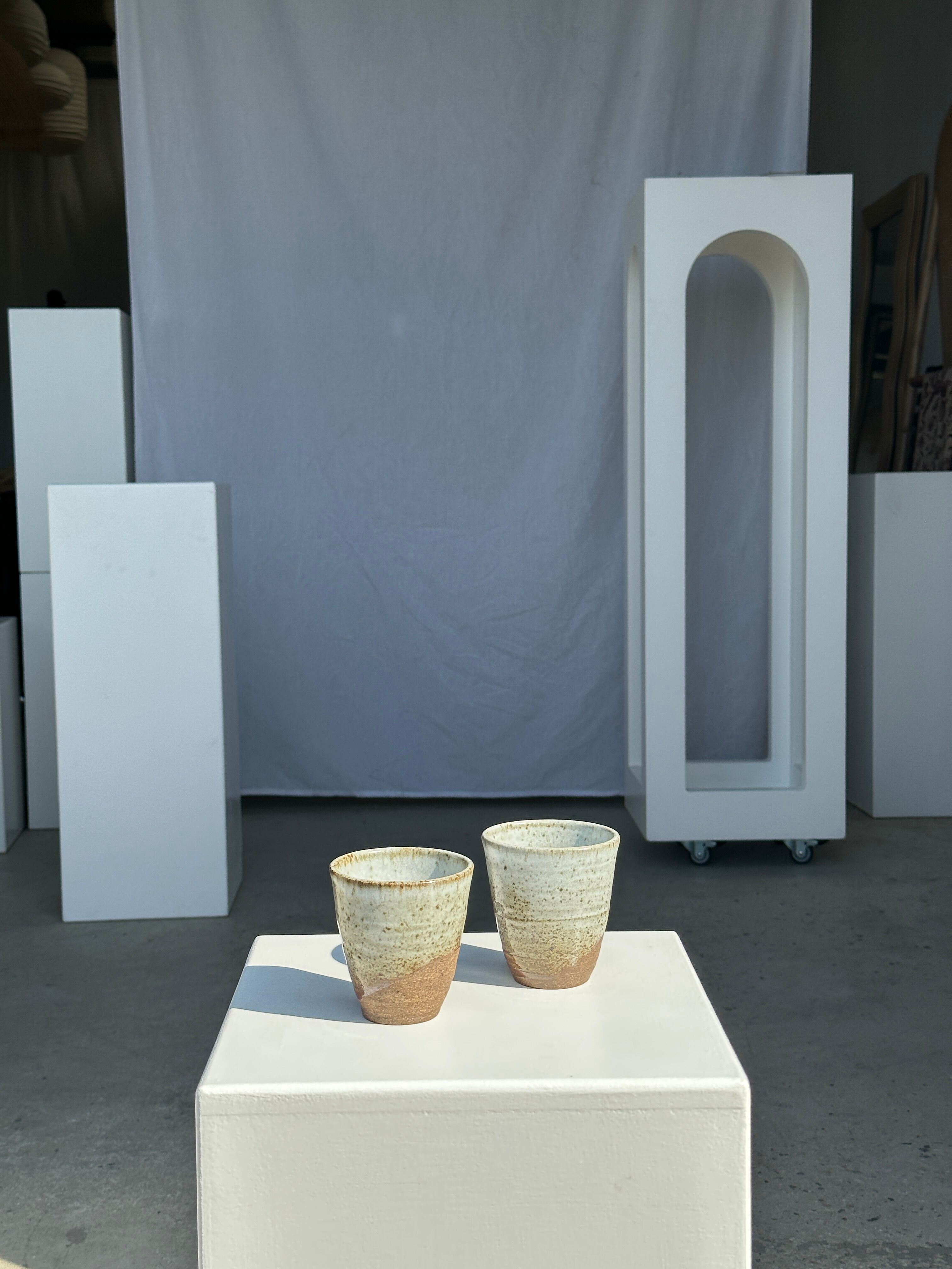 Set of 2 cups in Indonesian ceramic (brown & speckled glazed matte)