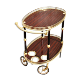 Vintage oval roulette bar trolley in wood and gilded metal Baguès style 1960-1970