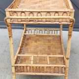 Vintage rattan bar trolley rolling serving cart