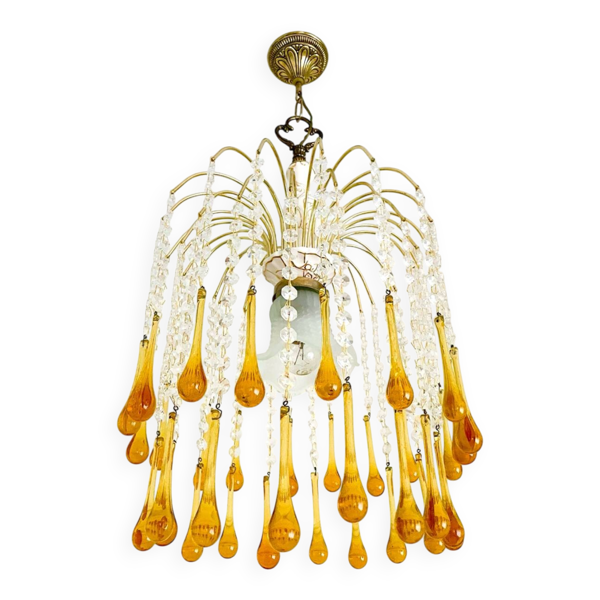 Lustre en verre de Murano ambré – Italie