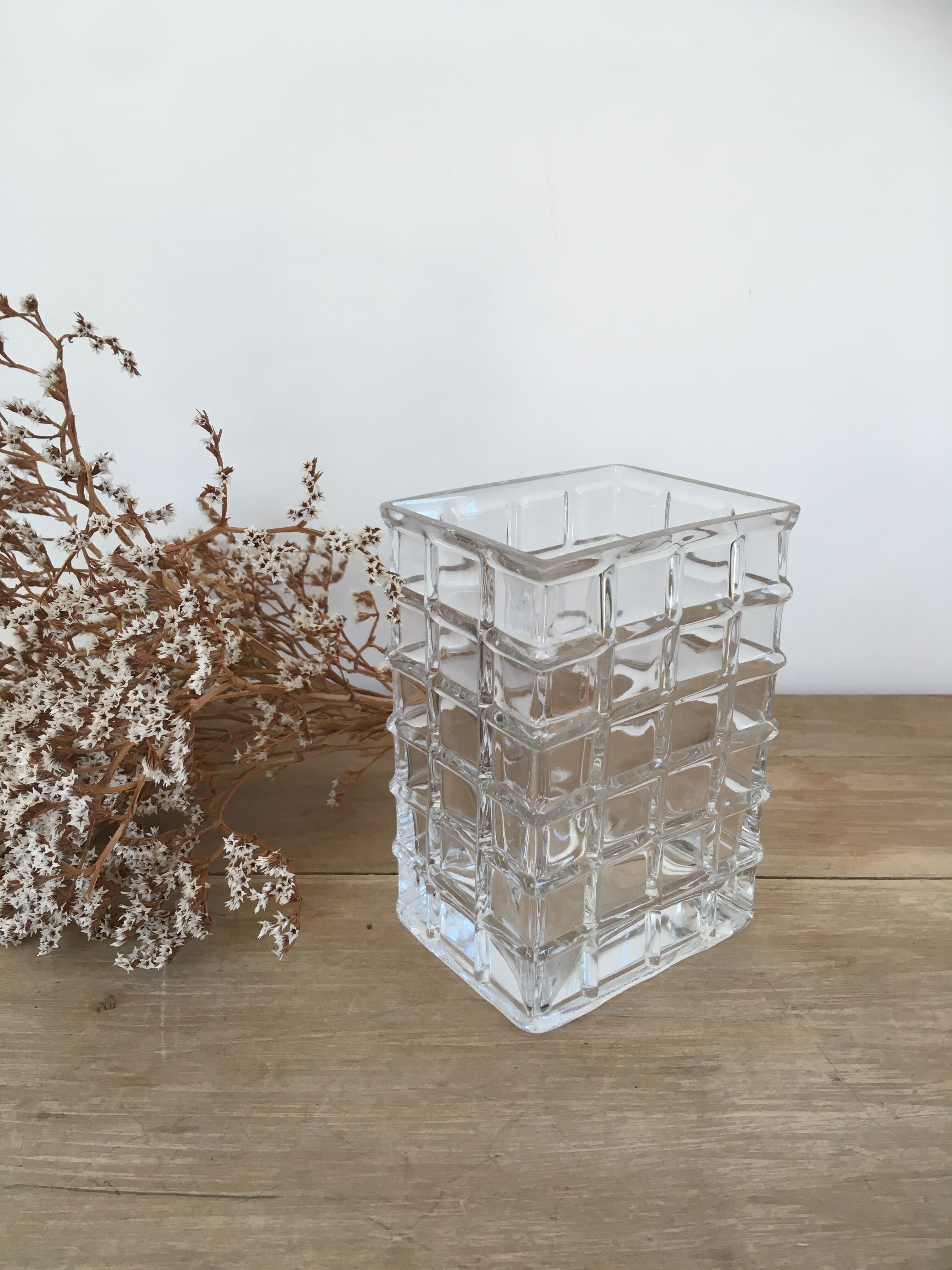 Glass vase with raised squares