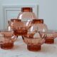Set of 9 glasses of pink art deco glass champagne