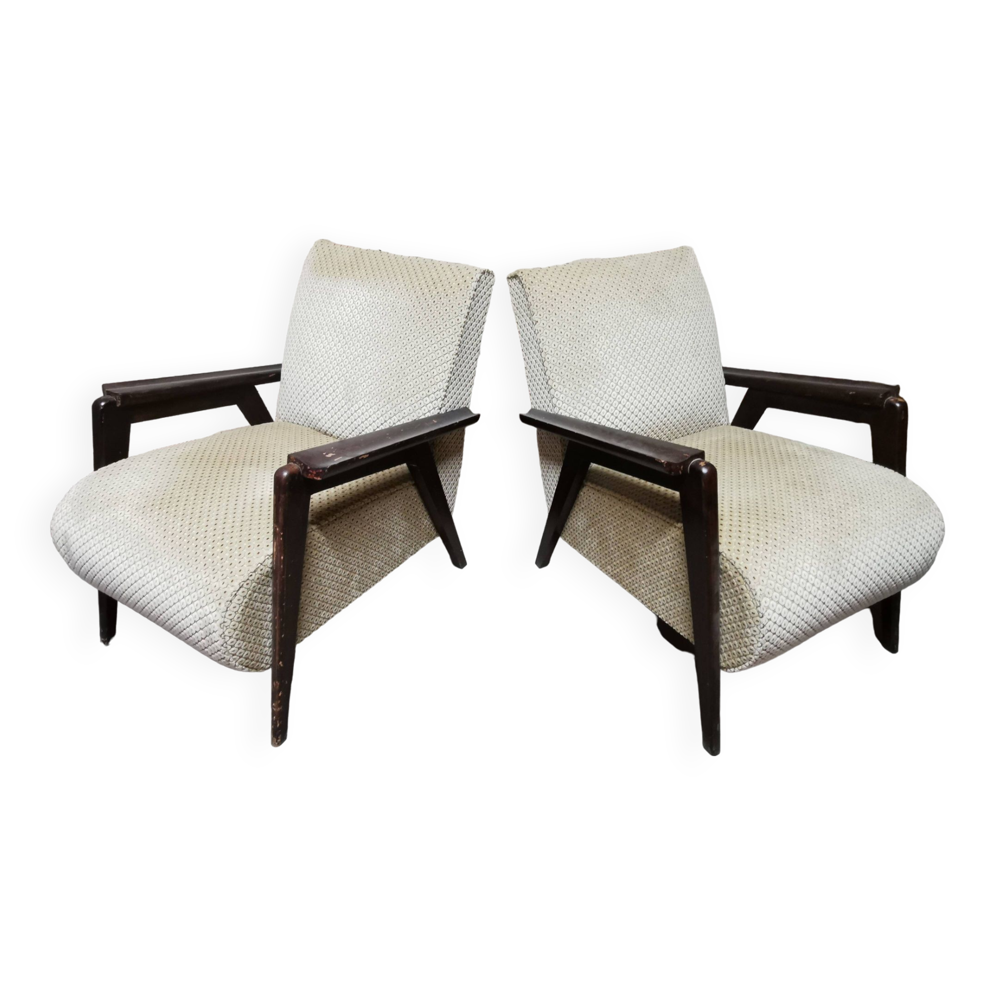 Paire de Fauteuils club / Chauffeuse vintage 50's , pieds compas