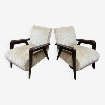 Pair of vintage 50's club armchairs / fireside chair, compass feet