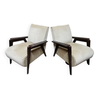 Pair of vintage 50's club armchairs / fireside chair, compass feet