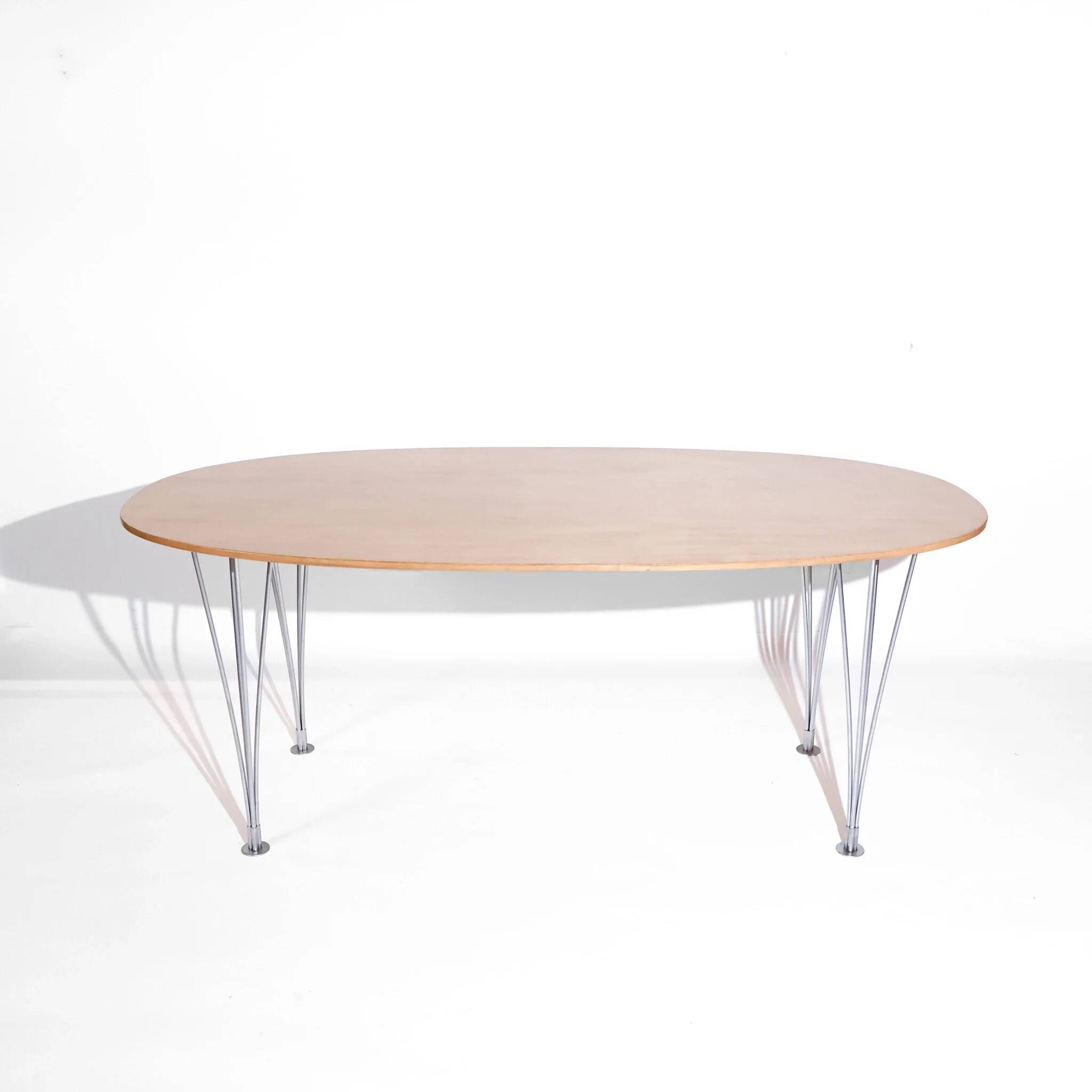 Vintage dining table Super-Ellipse by Piet Hein, Bruno Mathsson and Arne Jacobsen for Fritz Hansen, birch from Karelia.