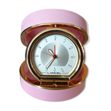 Travel alarm clock lancel - case wrapped in pink leather and gold metal folding - reference - 163027