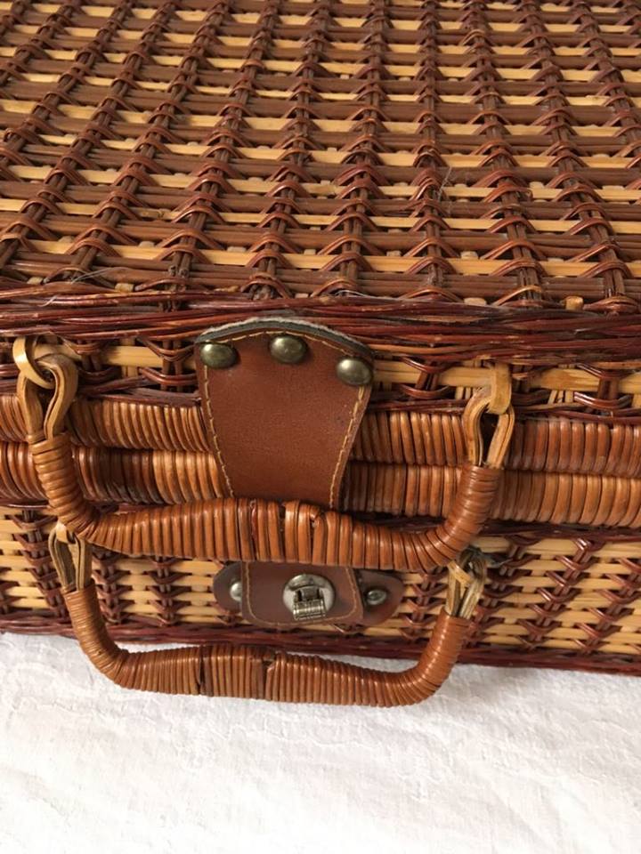 Two tone wicker suitcase