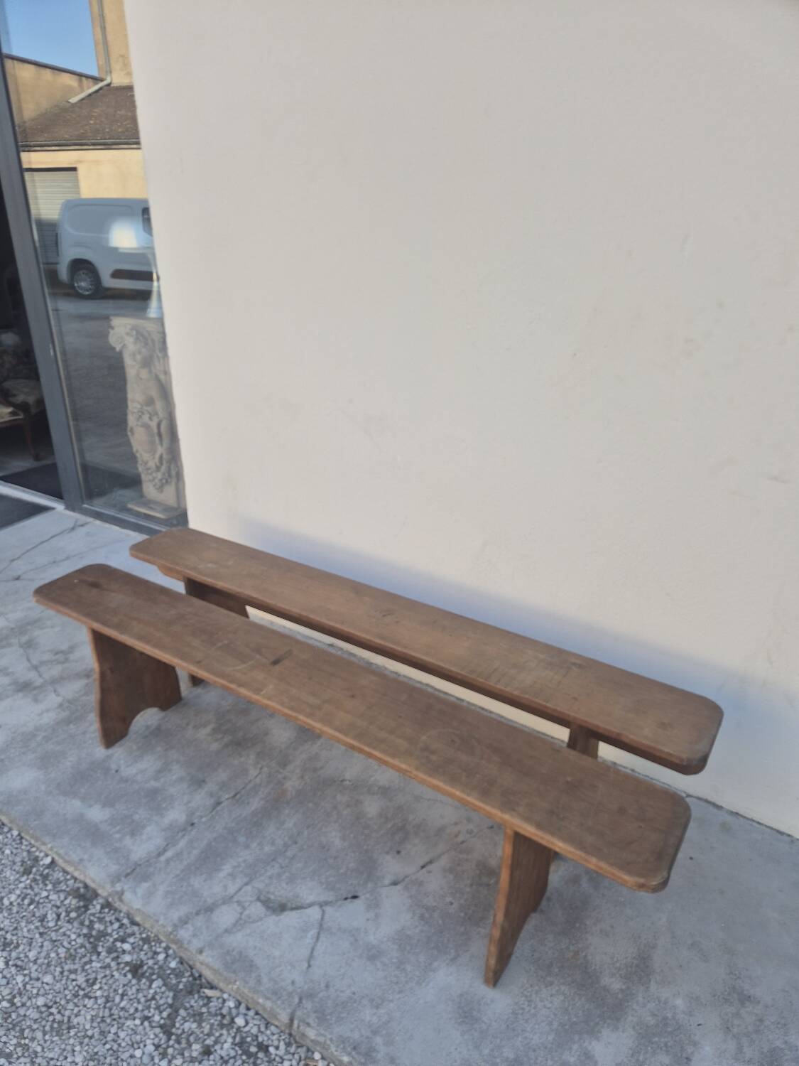 Pair of antique rustic farmhouse benches