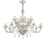 Grand Imperial “Rigadin” Murano Glass Chandelier in Transparent and Gold