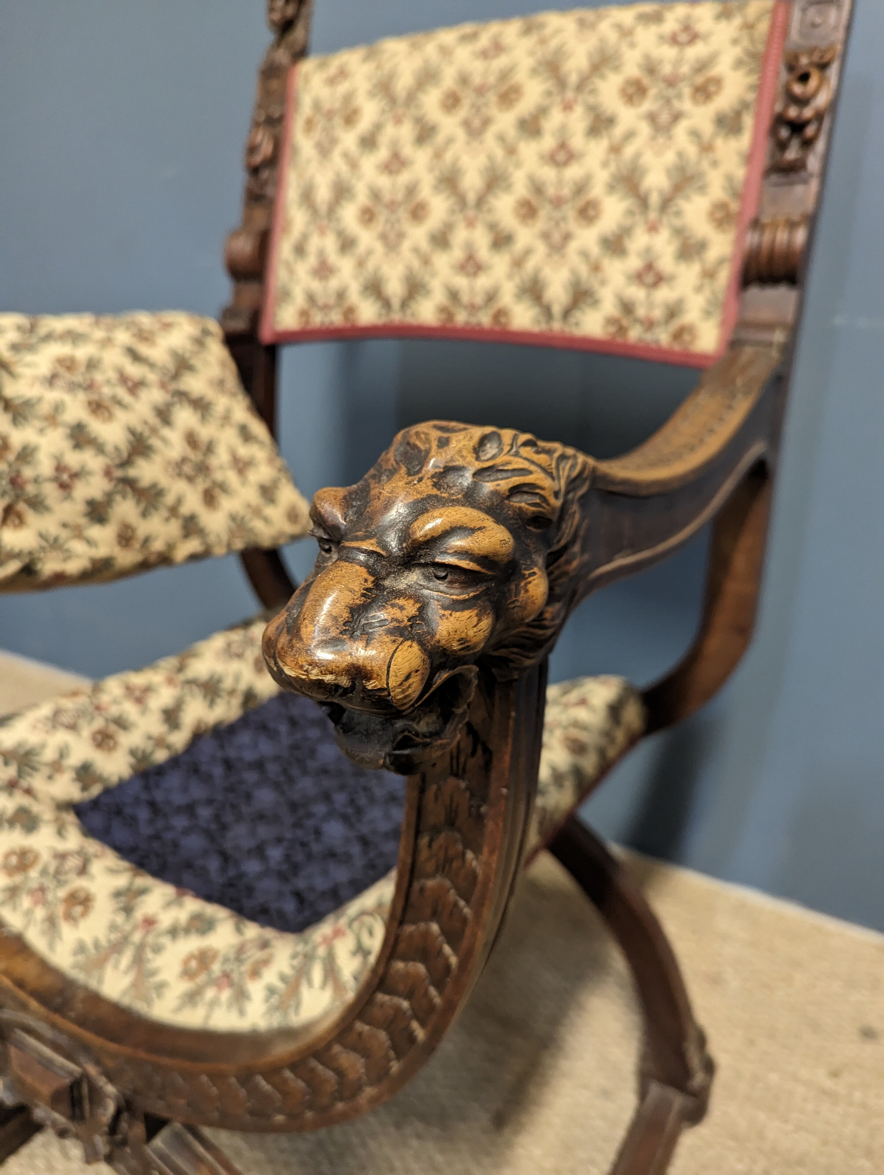 Pair of Renaissance style walnut armchairs