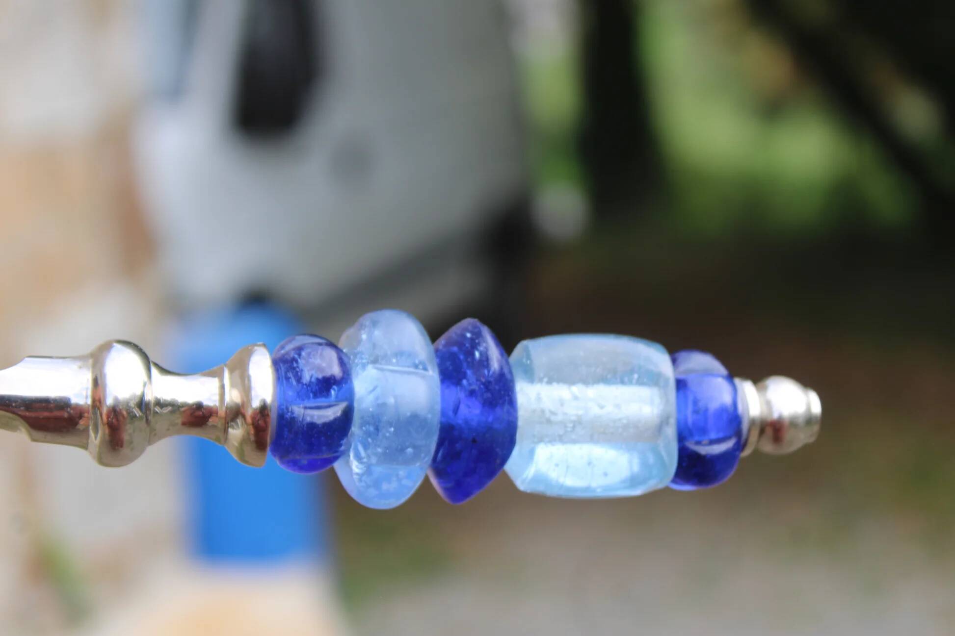 Vintage carving set knife and fork – handles made of blue glass beads