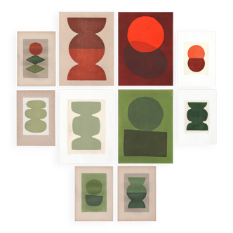 Set of 10 acrylic paintings on paper signed Eawy