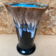 Antique Vallauris Style Ceramic Vase Black Blue Beige Vintage