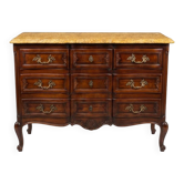Crossbow commode in solid cherry wood, Louis XV style with marble top.