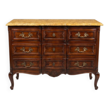 Crossbow commode in solid cherry wood, Louis XV style with marble top.