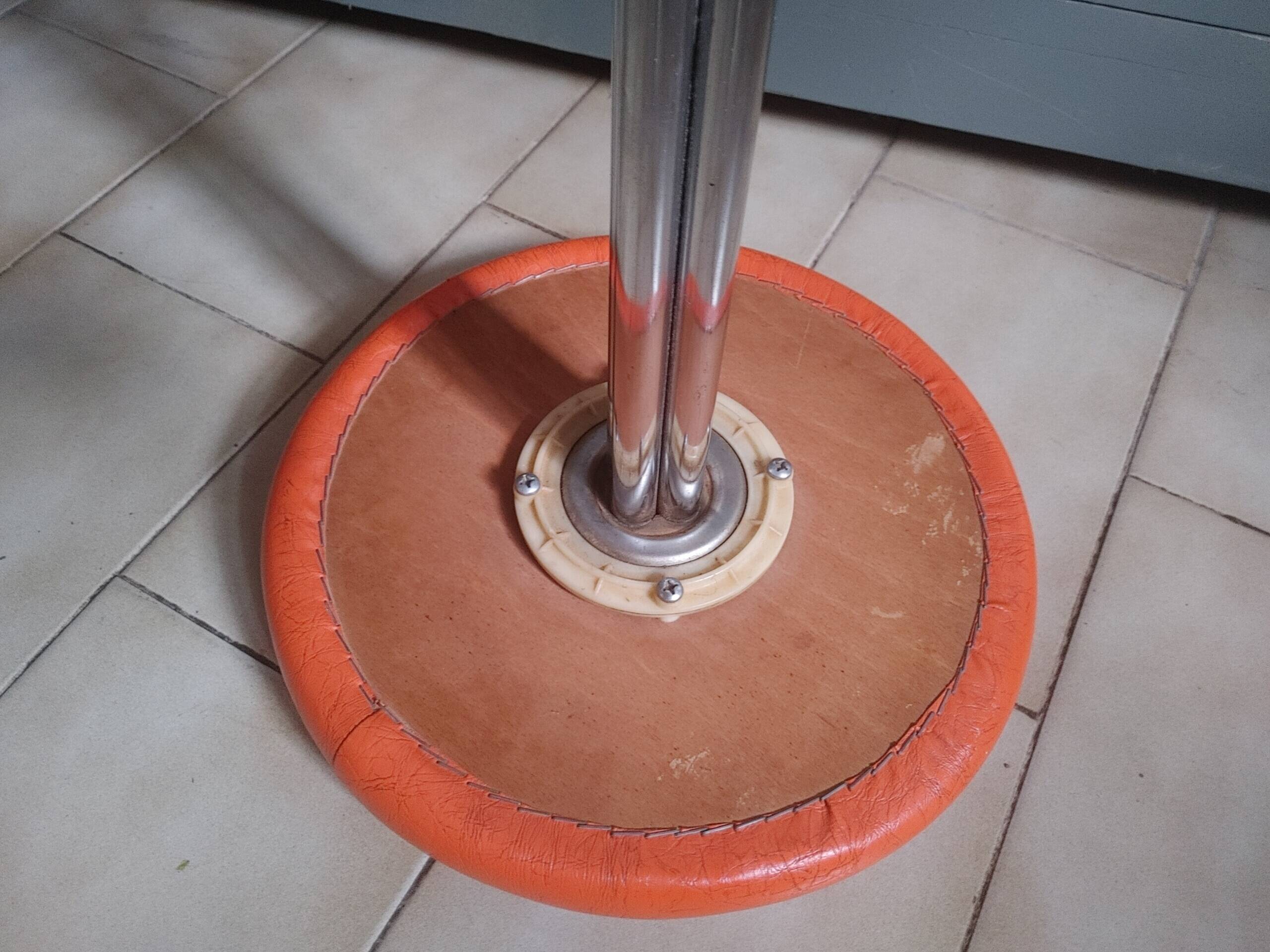 Vintage 70's rotating stool, chrome base, orange imitation leather seat