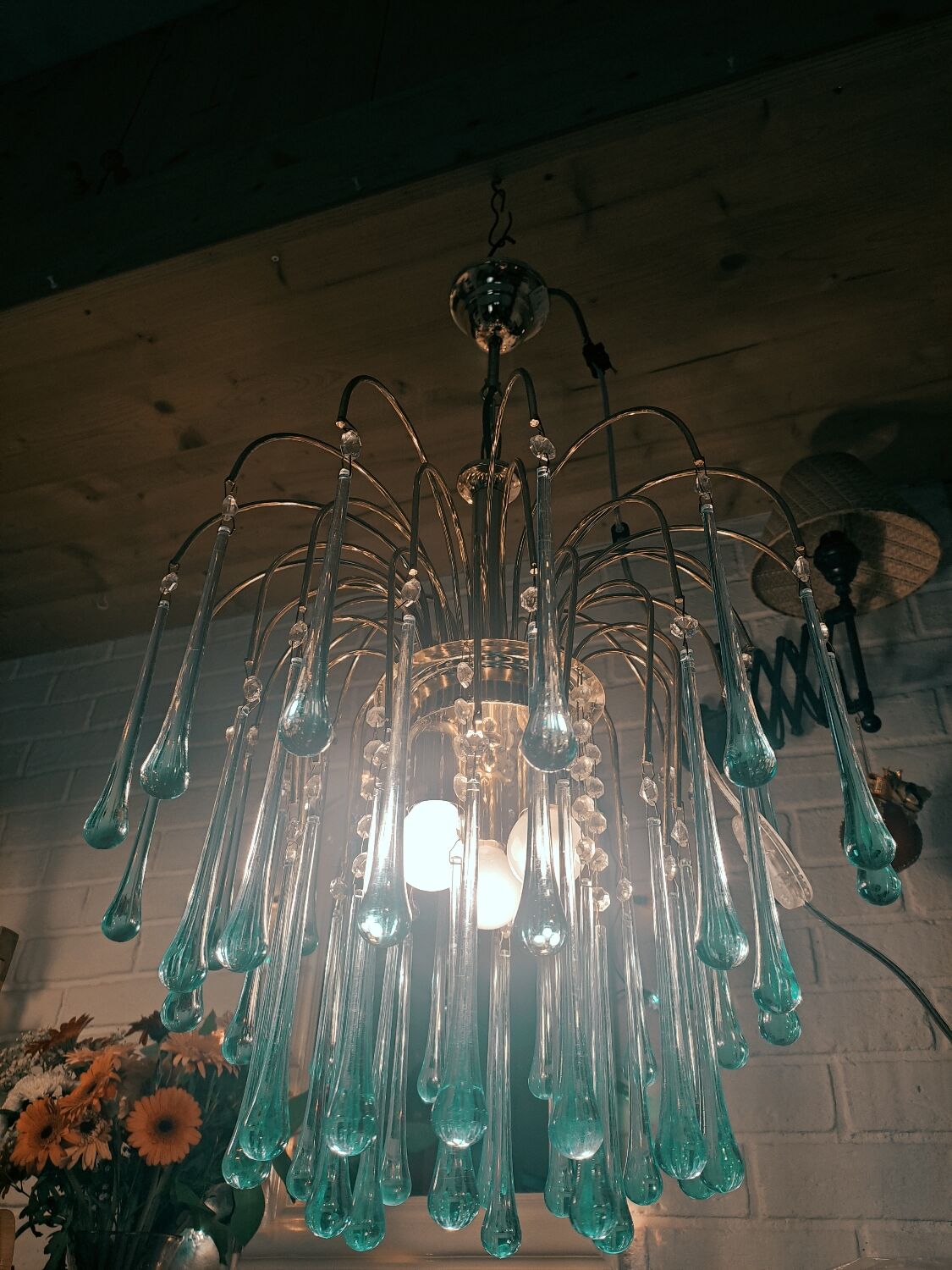 Blue drop tassel chandelier