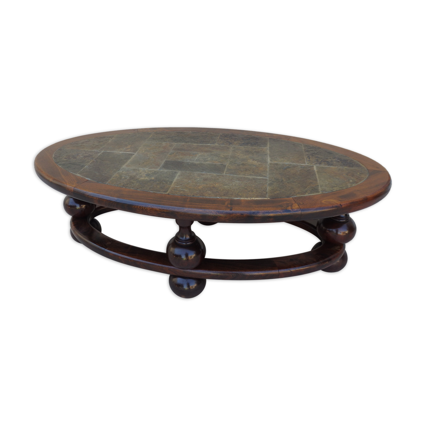 Coffee table year 80 slate solid oak vintage