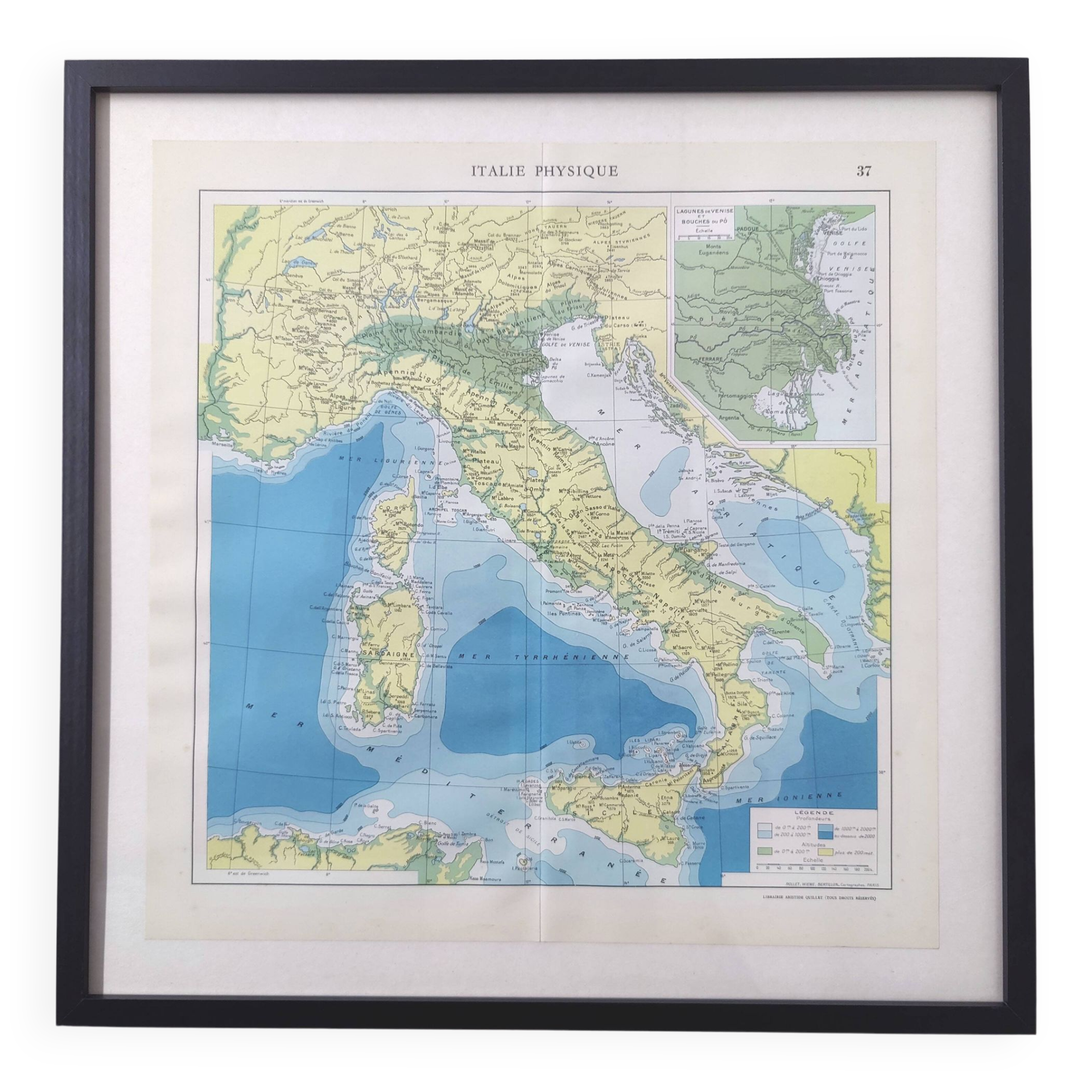 Italy Europe Venice vintage map 43x43cm from 1950