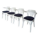 Ensemble de 4 chaises de salle à manger vintage en bois courbé blanc / Fauteuil de style Thonet des années 1970
