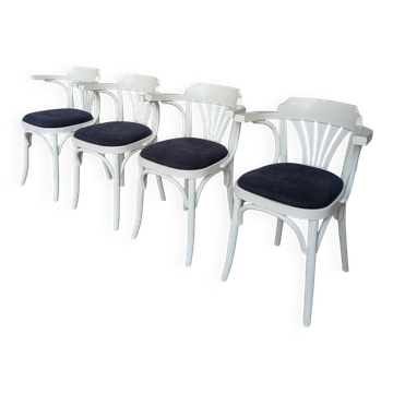 Set of 4 Vintage White Bentwood Dining Chair /  Thonet Style Armchair 1970s