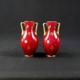 Pair of Baccarat crystal baluster vases decorated with a Lorraine cross