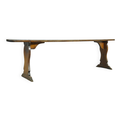 Banc de ferme français en bois antique fait main, années 1930