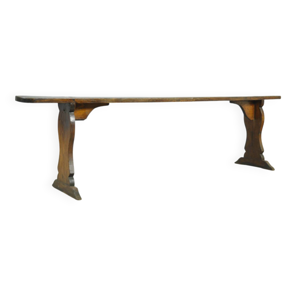 Banc de ferme français en bois antique fait main, années 1930