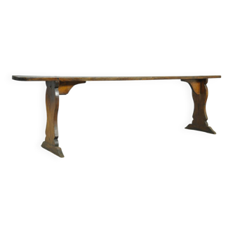 HANDMADE antique wooden French farmhouse bench, 1930s