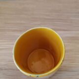 Handmade ceramic coffee cup blue yellow line