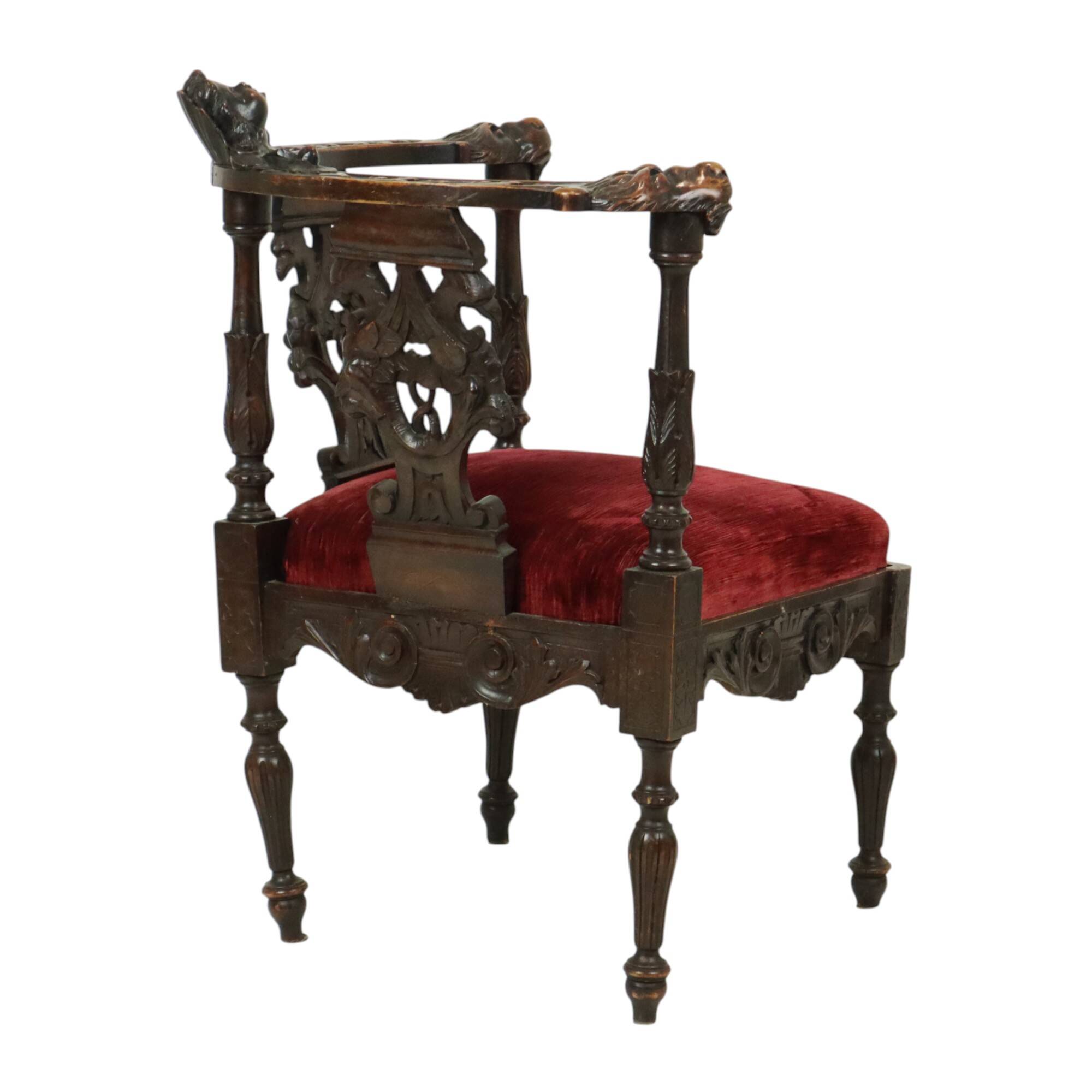 Antique Italian Oak Corner Chair Renaissance Style