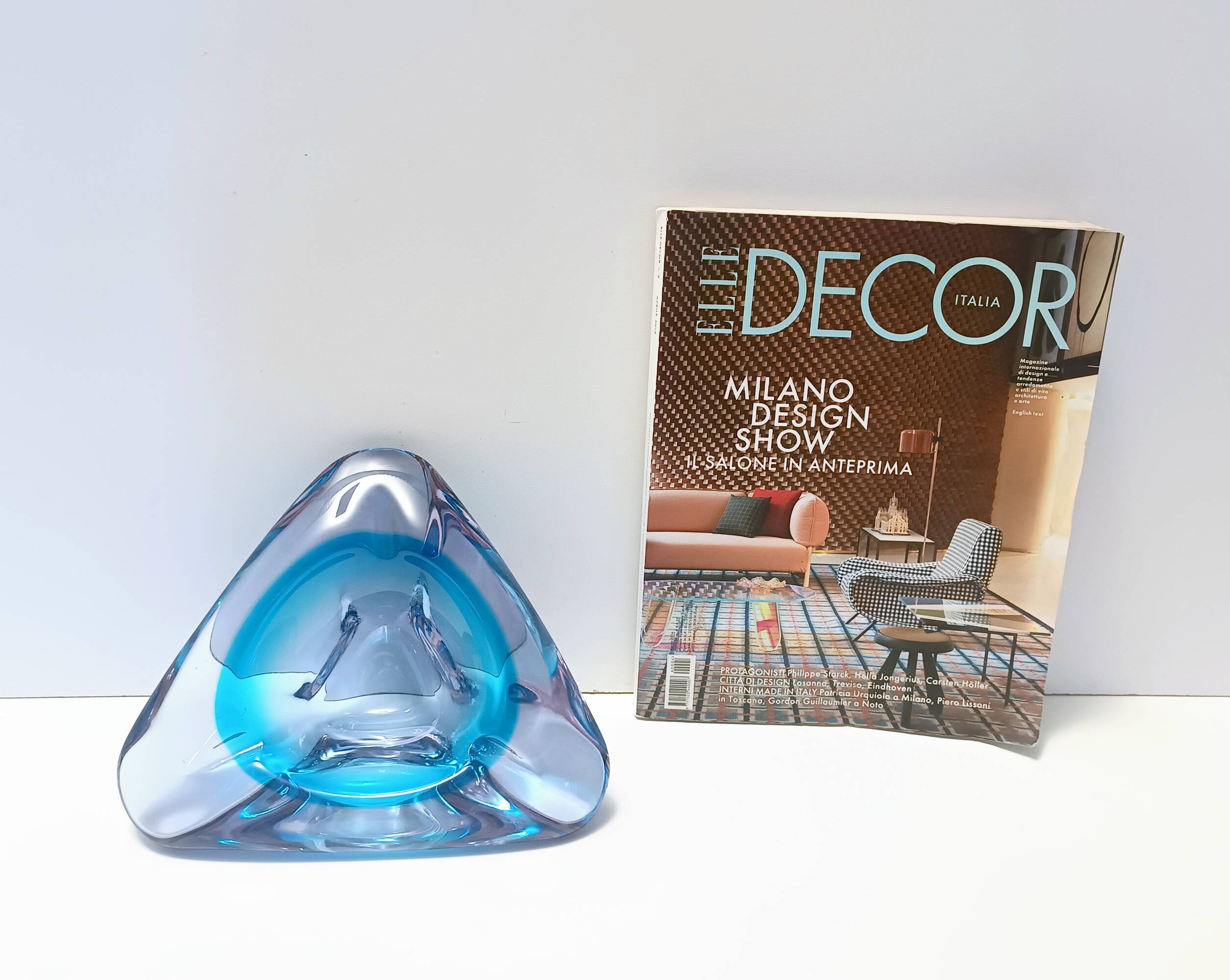 Large Triangular Blue Murano Glass Trinket Bowl - Ashtray, Italy 1970s