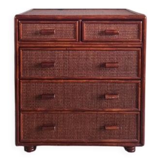Vintage rattan chest of drawers circa 1960s