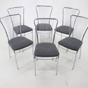 Set of Six Italian Chrome and Bouclé Dining Chairs, 1970s