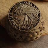 Small tall vintage openwork wicker basket