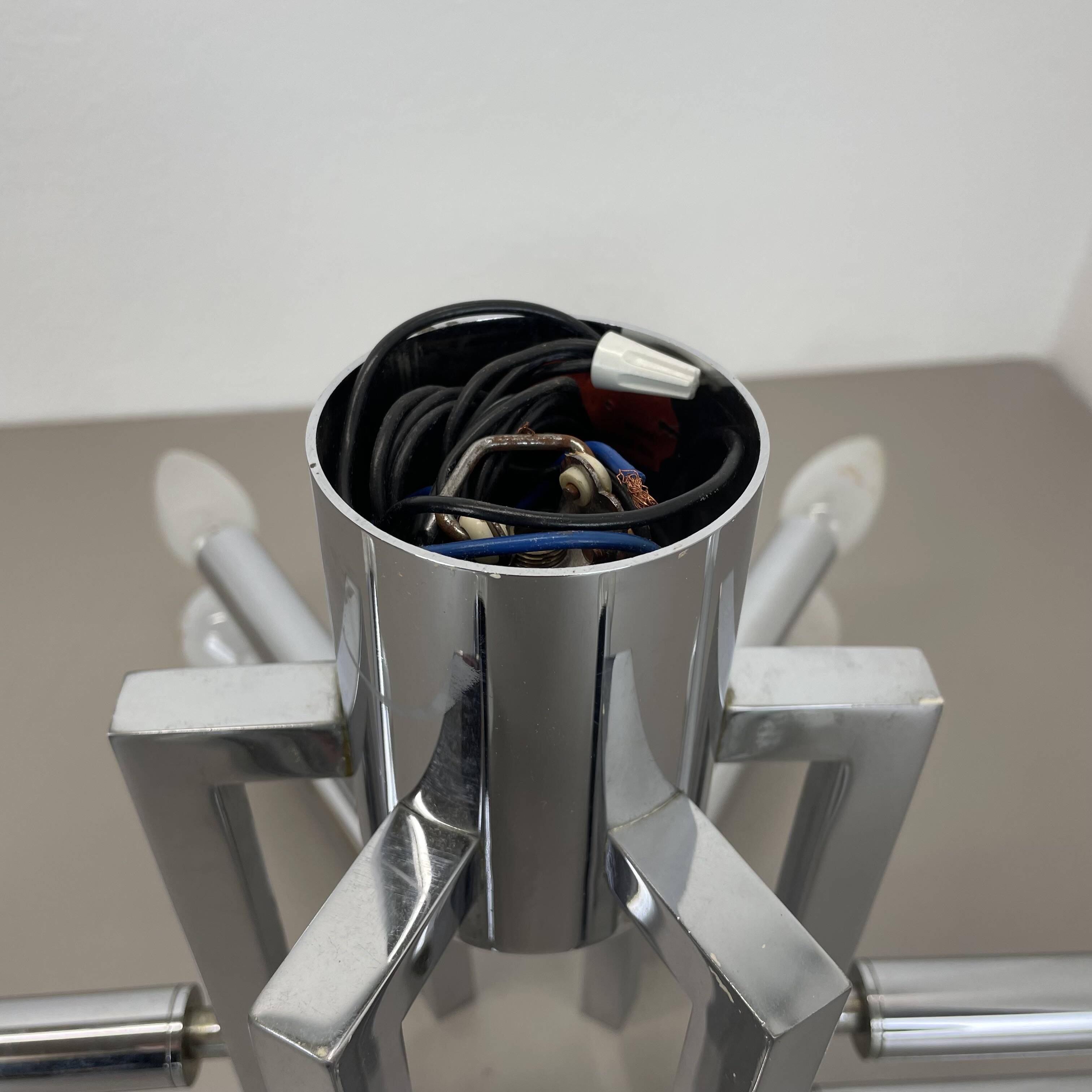 Modernist Huge chromed SPUTNIK Sciolari Style Ceiling Light, Italy, 1970s