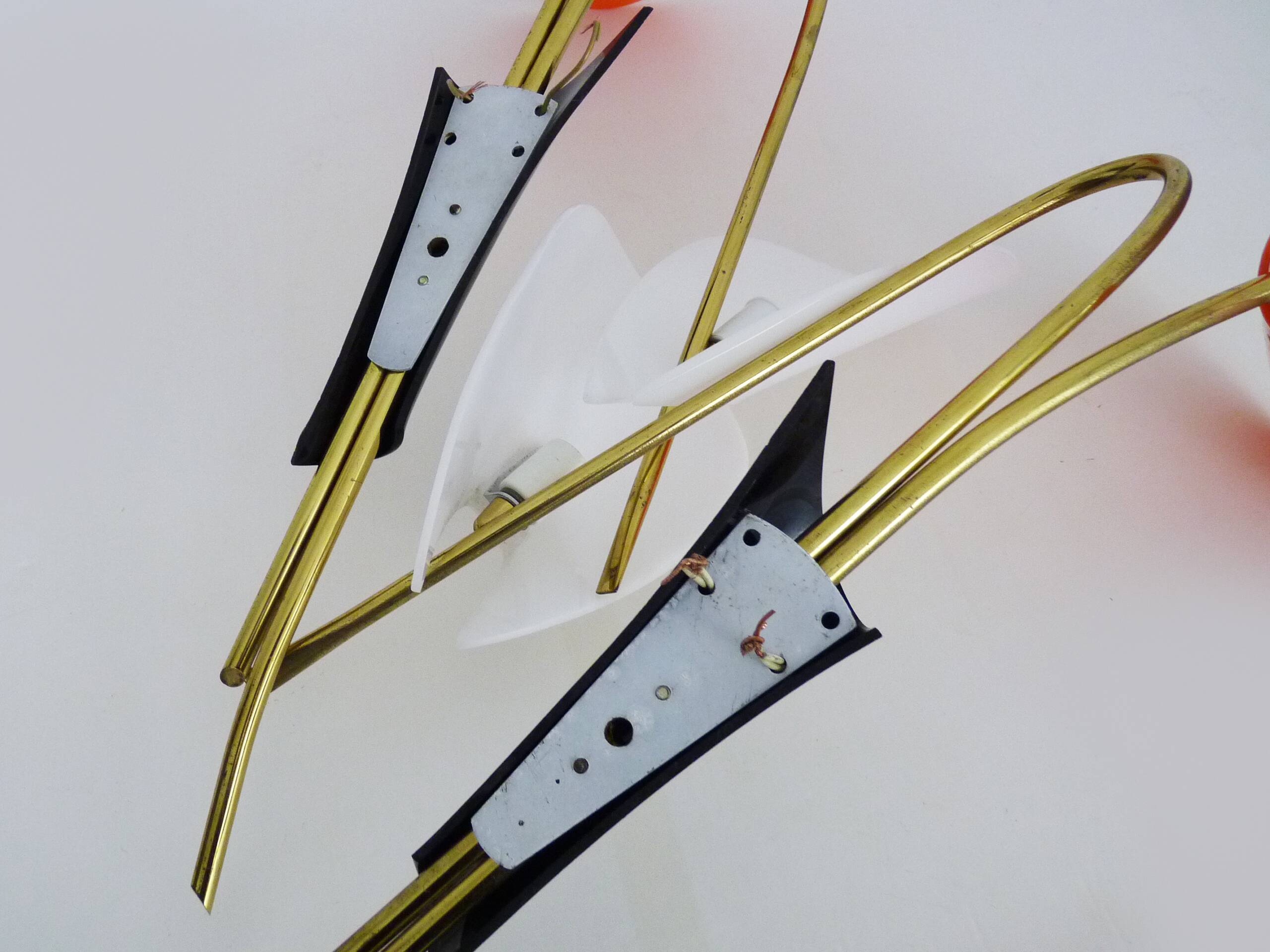 Pair of Mid-Century orange and white Arum wall sconces, Italy, 1950s