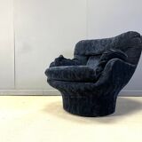 Blue velvet lounge chair 'Karate' by Michel Cadestin, France 1970s
