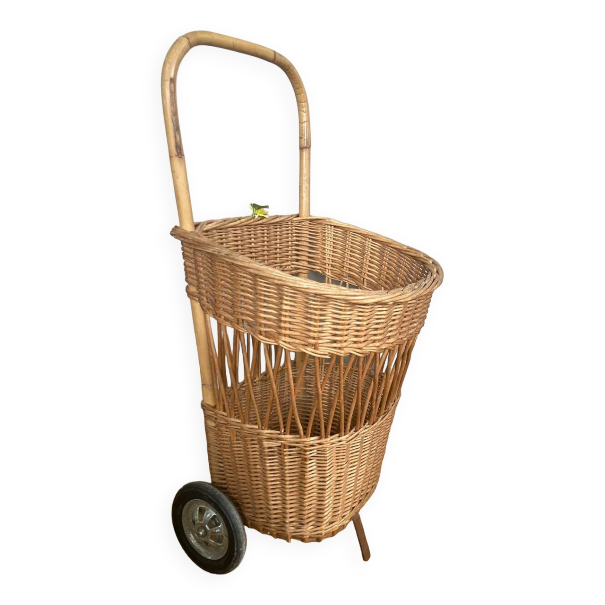 Rattan / Wicker Shopping Trolley 1960s Vintage