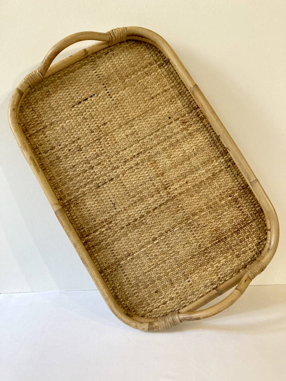Vintage service tray in bamboo and rattan