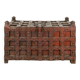 Large wooden and metal chest with red patina