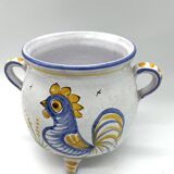 Pot couvert en faïence décor rustique – motif coq – XXe siècle