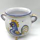 Covered earthenware pot with rustic decor – rooster motif – 20th century