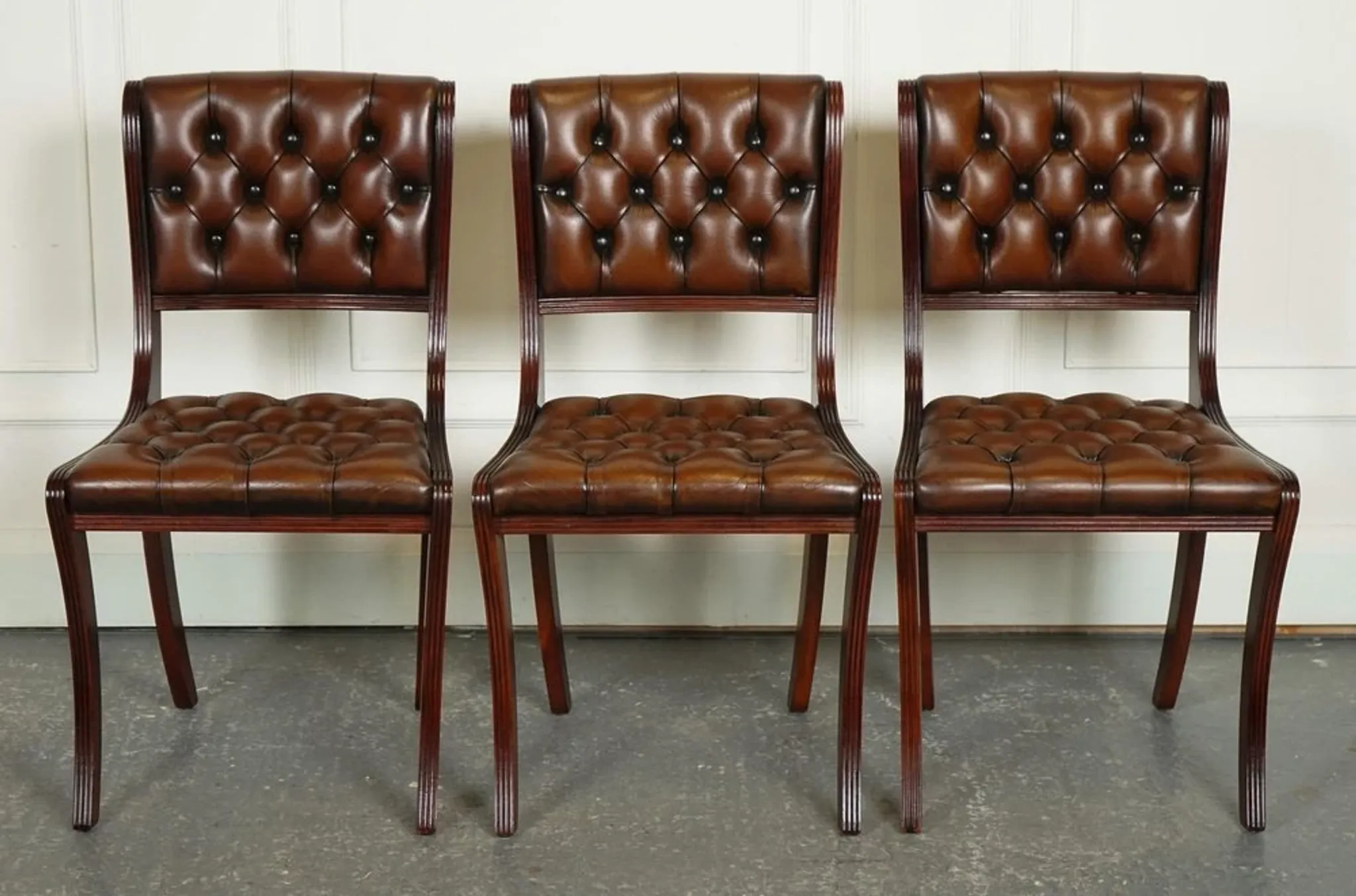 Chesterfield Leather Dining Chairs, Set of 6