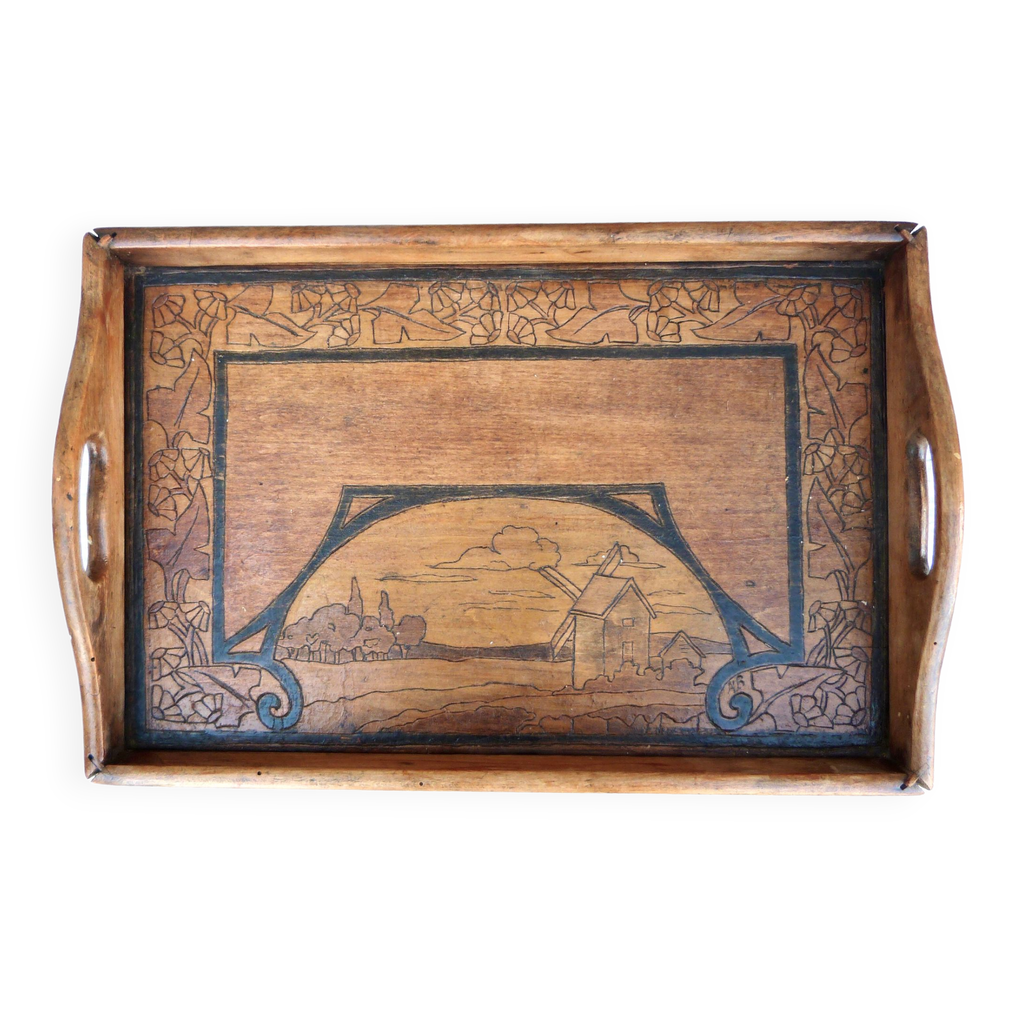 Art Nouveau marquetry tray